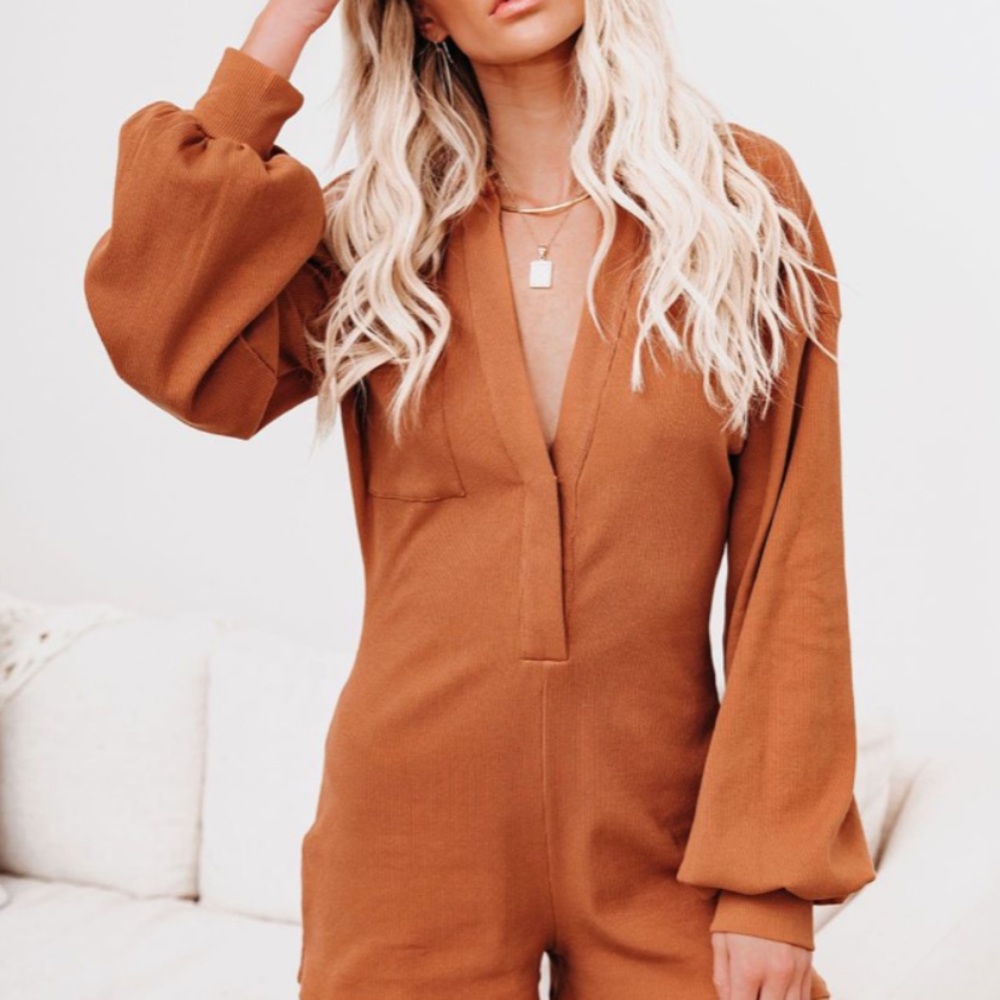 Vici Taste of Honey Collared Romper - Rust - Picture 2 of 4